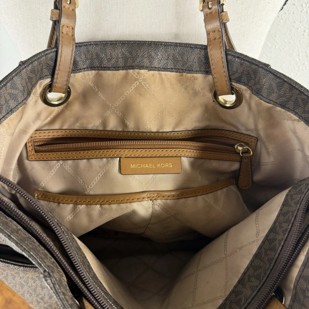 Michael Kors Jet Set Item Large East/West Top Zip Tote Iconic Brown Monogram